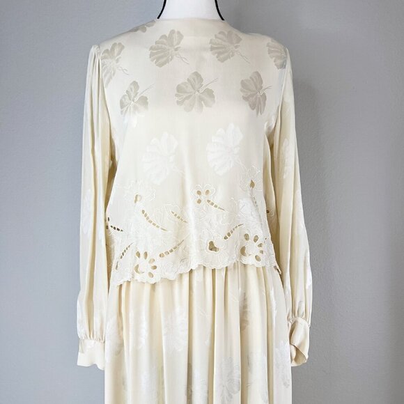 Vintage Umi Collections by Anne Crimmins 100% Silk Cream Dress & Jacket Size 8 - Picture 4 of 14